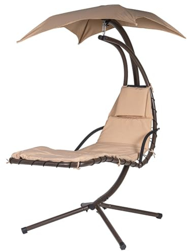 BAKAJI Dondolo Amaca Lettino Sospeso Da Giardino Con Pensile Parasole e Cuscino Relax Lounge Bed Patio Struttura Acciaio Verniciato e Cuscini Imbottiti Design Moderno (Beige)