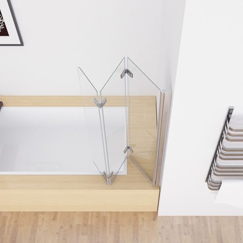 MIQU 100 x 140 cm Duschwand für Badewanne Dusche Duschabtrennung mit 3 Teilig Faltwand 6mm NANO ESG Glas Schwenkbar Faltbar Glaswand Duschtrennwand Badewannenaufsatz