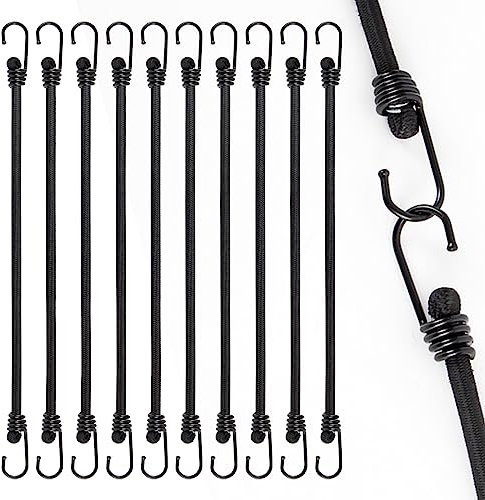 Bungee Cords With Hooks 12 Inch, 10 PCS Heavy Duty Bungee Cord, 8mm Thick Bungee Straps, Elastic Straps With Hooks for Securing Tarps, Luggage, Tents, Bikes or Caravan Camping