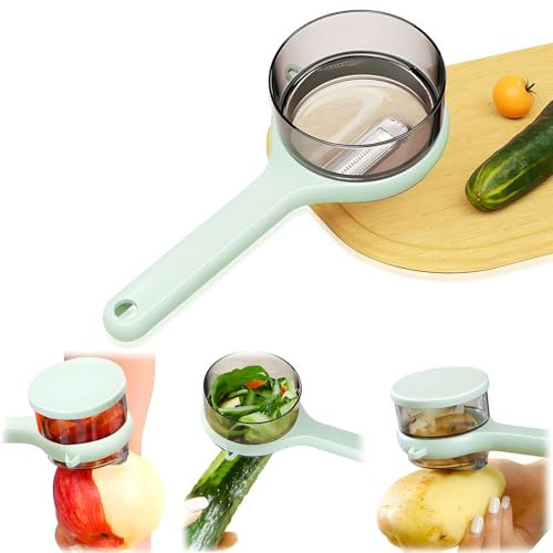 Obstschäler mit Behälter, Gemüseschäler zum Obstschälen, Küchenschälmesser für Birne, Äpfel, Karotte, Kartoffel (Grün)