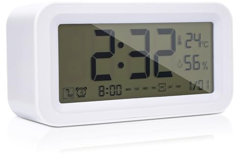 YIIFELL Wecker Digital mit Licht, LCD Display Digital Uhr, Wecker Digital mit Snooze und Temperaturanzeige, Digitaler Wecker mit 3 Alarmen und Wochenendmodus, Batteriebetrieben, Lautstärke Regelbar