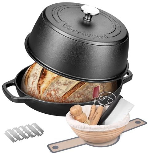 VORRINGARD Cast Iron Dutch Oven Pot with Lid for Bread Baking - include Sourdough Bread Baking Supplies like Banneton Bread Proofing Basket, Bread Oven 6 QT, Pre-seasoned