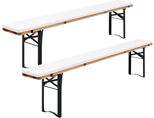 FXKS 2er-Pack Bierbankauflage Gepolstert,Bierzeltgarnitur Auflage, Bierzeltgarnitur Bankauflage 220x25x3cm XL,Waschbare Bierbankauflagen Gepolstert Auflage für Partyzeltgarnitur(Weiß,Wasserdicht)