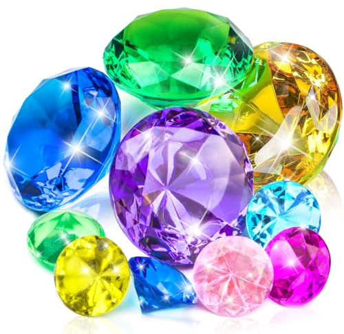 Prehalpty 10pcs Extra Large Diving Gems for Pool for Kids,4pcs 60mm Oversized Diamonds and 6pcs 30mm Acrylic Gems Pirate Treasures,Swimming Pool Toys Favors and Sensory Bin Filler