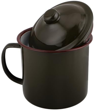 BESTonZON Enamel Mug with Lid 24Oz Large Vintage Camping Coffee Cup for Outdoor Hiking Tea Drinking Durable Retro Style