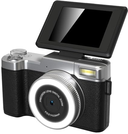 Andoer 4K digitalkamera, 48 MP autofokus fotokamera, bärbar kompaktkamera med 180° vikbar skärm, 16X digitalzoom för barn tonåring student nybörjare (svart)