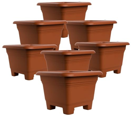 SUSTANIA Lot de 6 pots de fleurs modernes pour jardin et terrasse - En terre cuite élégante - 38 x 38 x 28 cm - Résistant aux intempéries et au gel