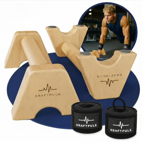 KRAFTPULS Parallettes incluida Wrist Wraps – como equipo calistenico – Puños antideslizantes y sostenibles para flexiones y empuñaduras – ideal como mangos calistenicos