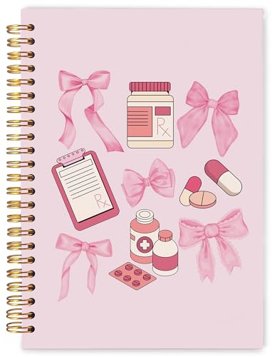 WARDOS Pink Coquette Bow Medical Notebook Journal 5.5x8.3, Pharmacy Technician Gifts Notebooks for Note Taking, Pharmacist Gifts for Women, Preppy Pharmacy Medical Spiral Journal