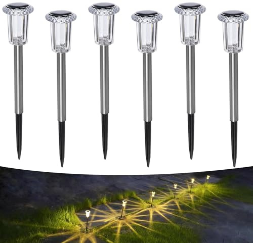 Aourow luces Solares LED Exterior Jardin,6 Unidades de Blanco Cálido,Batería Reemplazable,Lámparas Solar Impermeables LED para Decoracion Exteriores,Jardín, Balcón,Terraza, Césped,Caminos,Patio