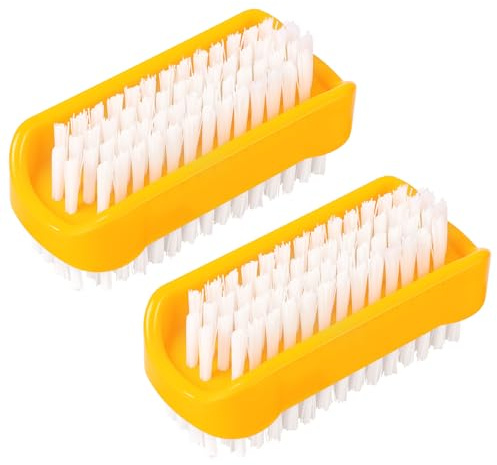 AYBUY Dubbelsidig nagelborste, 2 st nagelborste, handborste för rengöring av naglar för fötter, plast hård borste, finger- och tvättställ rengöringsborstar (gul)