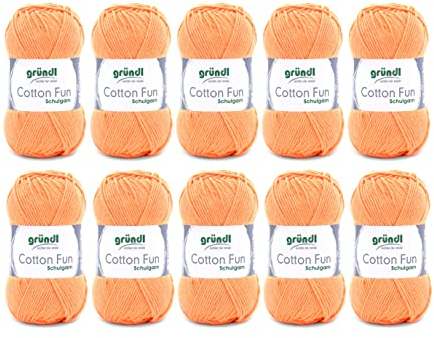 Gründl Wolle Cotton Fun - Wolle zum Häkeln - Strickgarn - Häkelgarn - Pflegeleicht und hautfreundlich - 100% Baumwolle - 10 Knäuel 50 g / 115 m - Nadelstärke 3-4 - Apricot