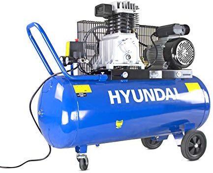Hyundai 100 Litre Air Compressor, 2.2kw / 3hp, Electric & Portable Compressor, 14cfm / 145psi, Twin Cylinder, Belt Drive, Wheeled with 2 Year Warranty