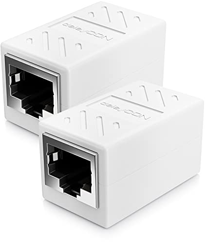 deleyCON 2 Stück RJ45 Kupplung (1000 Mbit) Gigabit LAN Kabel Verlängerung Netzwerkkabel Ethernet Adapter Verbinder Kompatibel zu Cat8, Cat7, Cat6, Cat5 Patchkabel DSL POE 2X RJ45 Buchse - Weiß