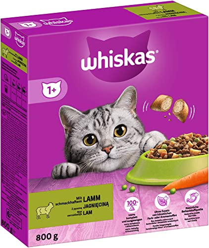 Whiskas Adult 1+ Trockenfutter Lamm, 5x800g (5 Packungen) - Katzentrockenfutter für erwachsene Katzen - unterschiedliche Produktverpackungen erhältlich