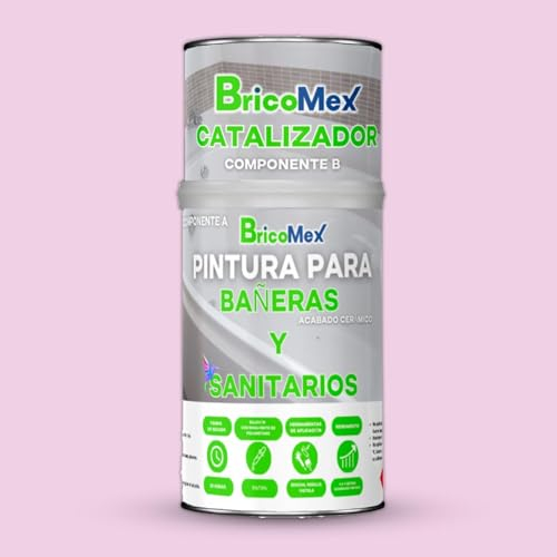 BRICOSALVAJE PREMIUM Pintura para Bañeras Brillante con Acabado Cerámico de Dos Componentes 150+600 Ml (ROSA CLARO)