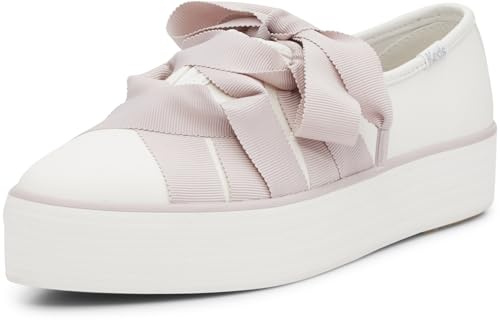 Keds Women's Keds Point Slip On, White/Pink Leather Ballet, 7.5 Medium