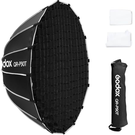 Godox QR-P90T Quick Release Parabolic Softbox with Honeycomb Grid, Bowen Mount with Front & Inner Diffuser Carrying Bag for Godox MS300 MS300-V SK400II QT400III QT600III SL60W SL60II SL100D SL150II