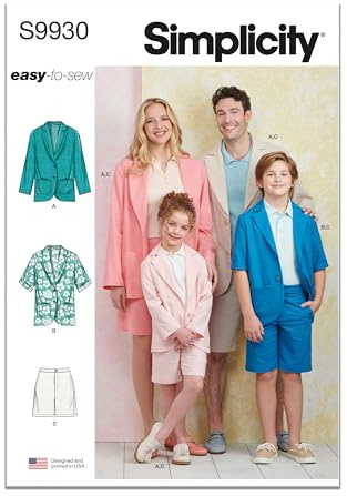 Simplicity SS9930A Easy to Make Easy to Make Children's, Teens' and Adults' Oversized Button-Front Blazers and Shorts Sewing Pattern Packet, Design Code S9930, Sizes XS - L/XS - XL