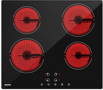 Placa Vitroceramica 4 Fuegos 9 niveles de Potencia,Control Táctil,Temporizador 99min, Dispositivo de Bloqueo de Seguridad,Indicador de Calor