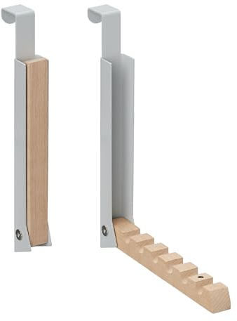 Relaxdays Türgarderobe klappbar 2er Set, zum Einhängen, Türhaken 6 Kleiderbügel, Metall & Holz, für 2 cm Türfalz, grau