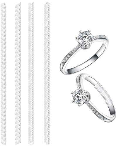 4 Pièces Reducteur Bague,Ajusteurs pour Bagues,Lot de 4 Tailles Réducteurs de Bagues,Ajusteur de Bague,Ajusteur Bague Invisible Reducteur Bague,pour Les Bagues Hommes et Femmes(Transparent)