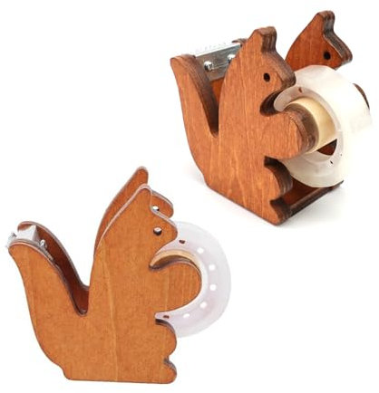 Écureuill Dérouleur Ruban, MYLERCT Marron Devidoir Ruban Bureau, Dévidoir Ruban en Bois avec Ruban AdhéSif Transparent, pour Rouleaux de Ruban AdhéSif D'une Largeur de 23 mm