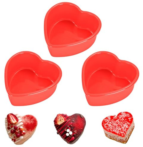 GWAWG Moldes para tartas en forma de corazón de 4 pulgadas, 3 moldes pequeños de silicona para hornear, antiadherentes, de liberación rápida, con forma de amor, para el día de San Valentín