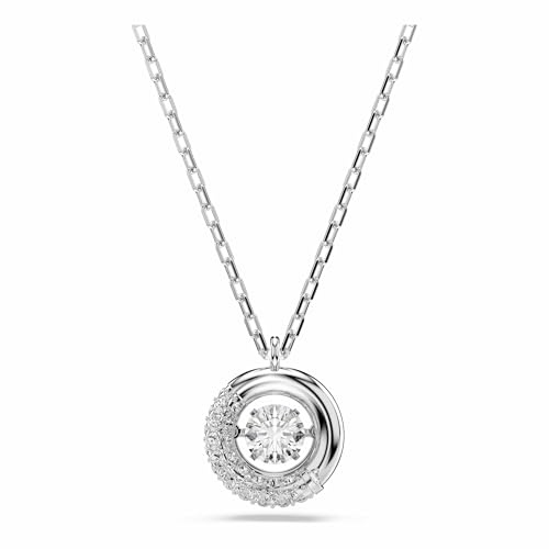 Swarovski Dextera Pendant Necklace, Clear Round-Cut Dancing Stone and Clear Pavé Crystals in a Rhodium-Finished Setting, Part of the Dextera Collection