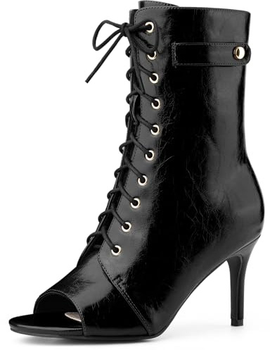Allegra K Women's Lace Up Peep Toe Stiletto Heel Ankle Boots Black 5 UK/Label Size 7 US