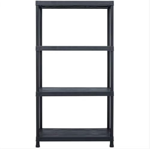 Easy Shopping ® 4/5 Tier Black Heavy Duty 60CM Wide Plastic Shelving Unit Storage Organised Garage/Home/Pantry Racking Shelf Shelves Workbench Workman Bays Racking Tools Paint (Black, Large, 4)