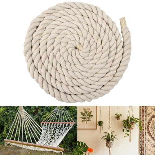 WEFHEF Cordon Coton de 20 mm d'Épaisseur, Grosse Corde Épaisse Doux de 20 m de Longue, Cordon Coton pour Macramé Beige, Cordes Épaisses Torsadés Souples, pour Décoration Artisanat DIY Accoudoir