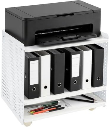 Carro de impresora de metal 50 x 39 x 50 cm, 40 kg, soporte para impresora de 3 niveles con 4 ruedas, soluciones de almacenamiento personalizables, soporte para impresora móvil, mesa de impresora de 3