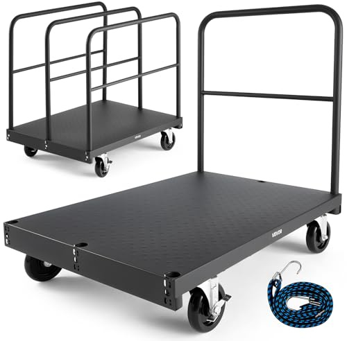 VEVOR Carrello per Cartongesso, Carico 816 kg, Carrello per Pannelli in Acciaio con Ruote Girevoli da 12,5 mm, con Piattaforma da 91,4 x 61 cm e 4 Corrimano Laterali per Fabbrica, Garage, Nero
