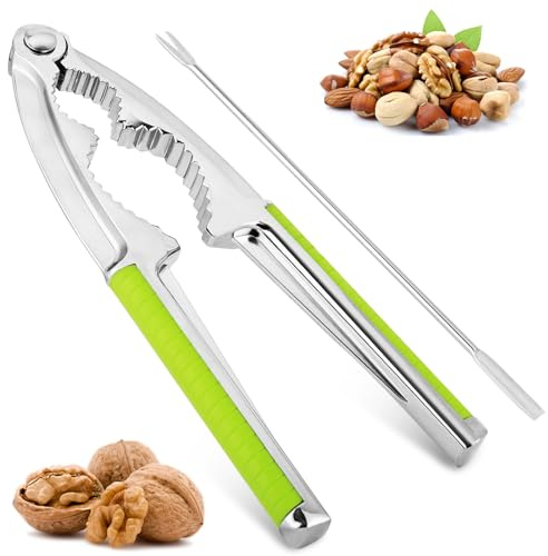 AUAUY 1 Stück Nussknacker, Multifunktionaler Haselnussknacker, Heavy Duty Nussknacker mit Rutschfestem Griff und Gabel für Walnüsse, Haselnüsse, Mandeln, Pistazien und Meeresfrüchte (Grün)