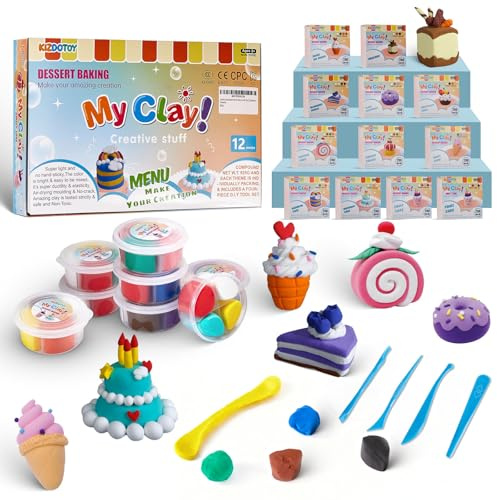 Air Dry Clay for Kids, 12 Sweet Treat Dessert Tutorials, Modeling Clay Kit with Tools, Soft Non Sticky Clay, Kids Arts and Crafts Activity Set Ages 3+, Home Classroom