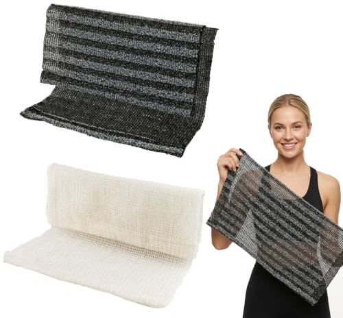 Uppsättning av 2 peelinghandskar & peeling duschhandduk för djuprengöring, peeling handduk för kroppsvård vid rivhud, massagehandskar för bad och bastu, svart och beige