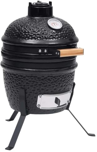 Ziaphsol Kamado Barbecue fumoir 2 en 1 en céramique - 56 cm - Noir - Grille de cuisson de 26,5 cm - Avec thermomètre et ventilation en acier inoxydable - Pour grillades, fumer, cuire de 0 à 450 °C