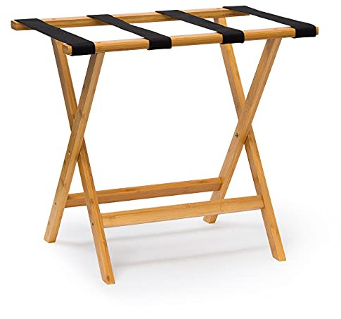 Relaxdays Portavaligie in Bambù, Reggivaligie Pieghevole, per Bagagli e Valigie 2 Ripiani, HLP: 50x60x37,5 cm, Naturale