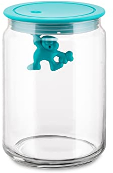 Alessi Gianni Küchendose aus Glas mit abgedichtem Deckel, thermoplastischem Harz, hellblau, 8 x 13.5 x 4.5 cm