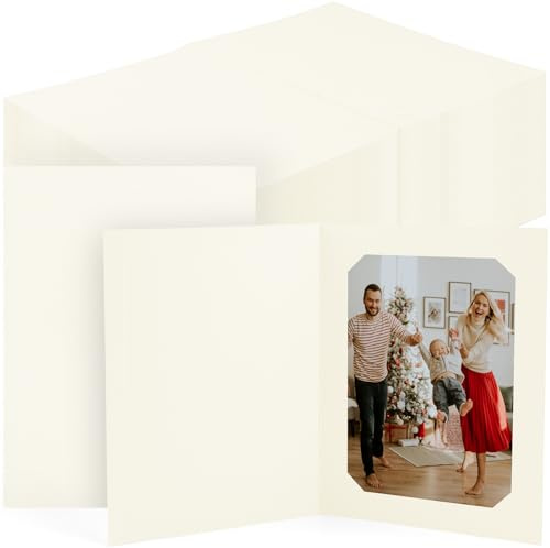 Golden State Art, Pack of 100, 4x6 or 5x7 Photo Folders, Cardboard Picture Frame, Paper Frame Cards, Greetings/Invitation Special Events: Graduation, Christmas, Wedding(Ivory)