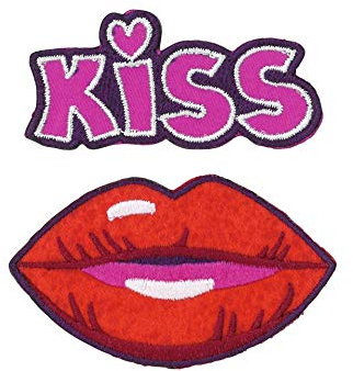 Kleiber Bügelbild Patch Applikation zum Aufbügeln 2er Set Kiss Lippen Mund 5,2-5,7 cm