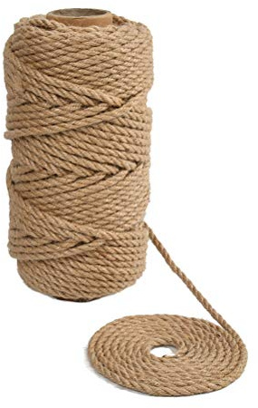 EMNIMQ 5 mm jutesnöre, 50 m/164 fot starkt jute-rep, vridet tjockt jutesnöre, för väggmålningar, ljuskronor, gör-det-själv kattklösare, trappräcken, konstnärliga vägghängande rep, hantverkssladd