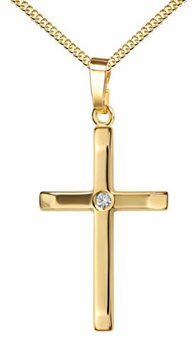 JEVELION Gold-Kreuz 750 Gold 18 Karat Kreuz-Anhänger für Damen, Herren und Kinder Ketten-Anhänger + Brilliant und Schmuck-Etui mit Kette 70 cm