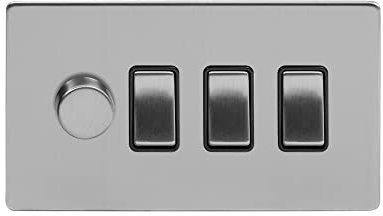 Soho Lighting Brushed Chrome 4 Gang Switch with 1 Dimmer (1x150W LED Dimmer 3x20A Switch)