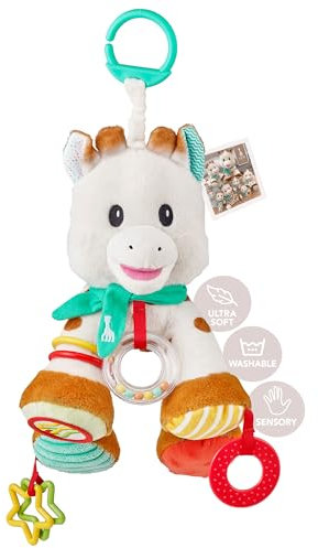 Sophie la Girafe - Peluche d'Activités Sophie la Girafe - Facile à Manipuler - Jeu d'Eveil pour Bébé - Pelage Doux et Flexible - Crochet pour Accrocher à la Poussette
