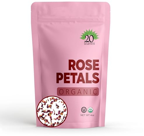 Dried Rose Petals - 100% Certified Organic - Herbs - Red Rose Petals for Loose Leaf Tea, Cocktails and Cakes - 4oz Resealable Bag - 1 Pack