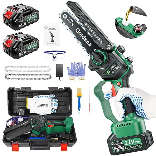 Mini Motosega a Batteria con 8000mAh Batterie Motosega a Batteria per Potatura con Motori Brushless, 6 Pollici Goldsea Sega a Batteria per Potatura per il Giardinaggio Potatura Albero Taglio del