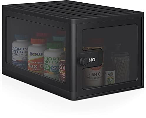 DEPAD Large Medication Lock Box, Medicine Box with Code, Lockable Medicine Storage Box for Medicine Safe/Dorm/Phone//Home/Office, Box with Lock for Refrigerator