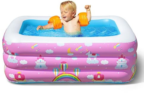 COOZi Piscina per bambini – Piccola piscina gonfiabile da 1,4 m per bambini, bambini e neonati, facile da usare, durevole piscina all'aperto rettangolare per divertimento all'aperto in giardino